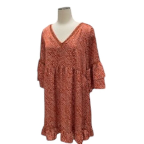 Jodifl Orange Boho Bell Sleeve Ruffle Hem Mini Dress S  Retro Festival Prairie - Picture 8 of 10
